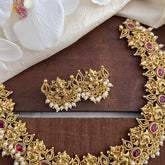 Premium Ganesha Cluster Pearl Short Neckpiece-Red-G13461